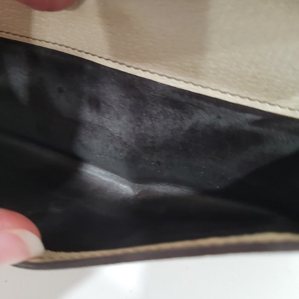 GUCCI Clutch Wallet Large Monogram Bifold White Beige‎ Tan Vintage Designer Logo - Picture 11 of 13